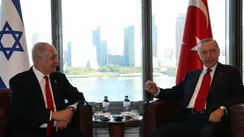 Getty Images Türkiye Cumhurbaşkanı Recep Tayyip Erdoğan ve İsrail Başbakanı Binyamin Netanyahu, Eylül 2023'te