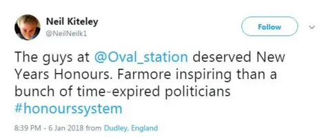 Neil Kiteley Twitter users praise Oval station staff