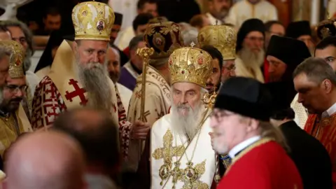 Getty Images Serbian patriarch Irinej during the funeral service of Metropolitan Amfilohije Radovic on November 1, 2020