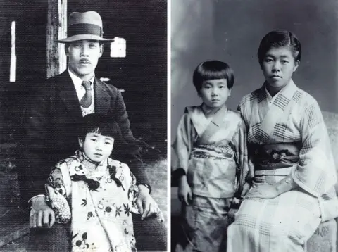 Courtesy of Reiko Hada Reiko seen posing with her father and with her older sister