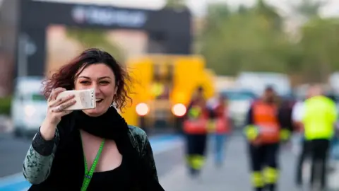 Lou Johnson Hazel covering a Formula E event in Saudi Arabia