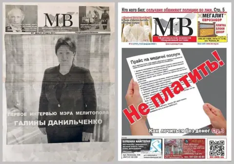 Mykhailo Kumok Screenshot of the fake newspaper on the left and the original product on the right.