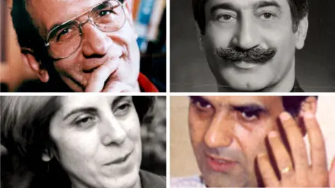 BBC Clockwise: Mohammad Mokhtari, Dariush Forouhar, Mohammad Jafar Pouyandeh and Parvaneh Forouhar
