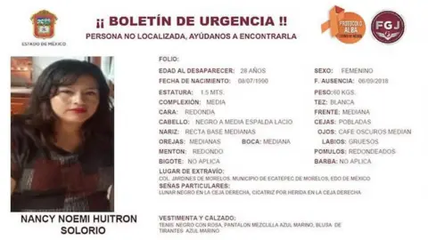 EDOMEX Prosecutor's Office Missing person's poster for Nancy Huitron