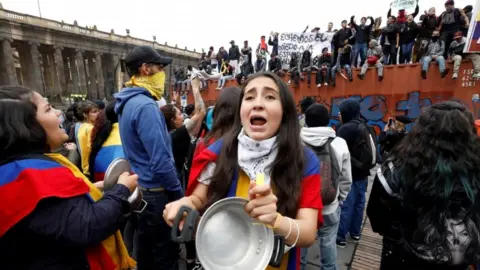 EPA Hundreds of people gather in Plaza Bolivar in Bogota, Colombia, 22 November 2019