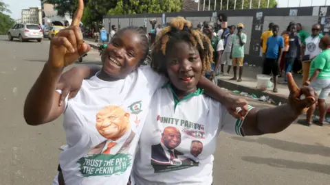 EPA Supporters of opposition Unity party (UP), of president-elect, Joseph Boakai, celebrate victory in Monrovia, Liberia - 18 November 2023