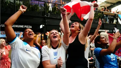 PA Media Three England fans celebrating