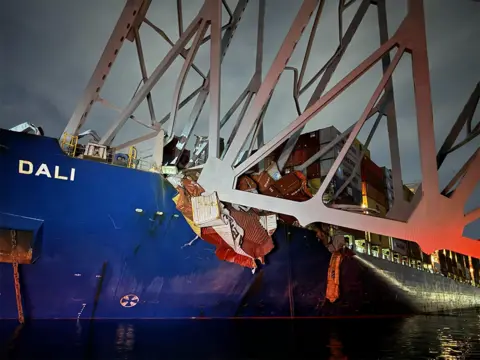 Baltimore Fire Station / Rescue 1 team A view of the Dali cargo vessel which crashed into the Francis Scott Key Bridge causing it to collapse in Baltimore, Maryland, US, on 26 March 2024