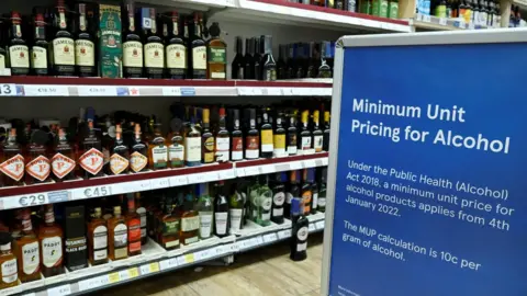 Reuters Alcohol on supermarket shelves in Galway, with minimum pricing sign