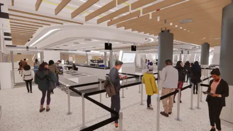 Manchester Airport Group Artists' impression of the security area at East Midlands Airport