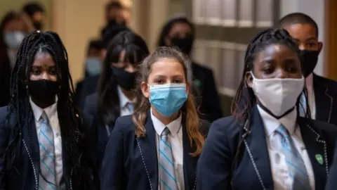 Pupils wearing masks