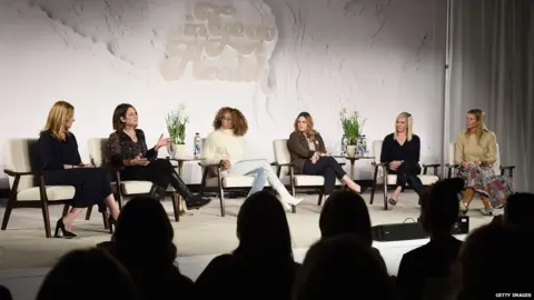 Getty Images Gwyneth Paltrow (far right) during a panel of In Goop Health, her alternative health conference