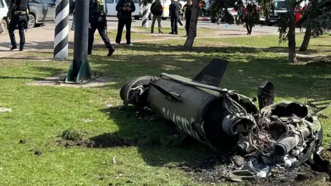 Rocket debris was visible on the grass outside the station