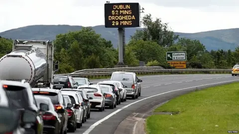 Reuters Vehicles queue on the approach to the border between the Irish Republic and Northern Ireland