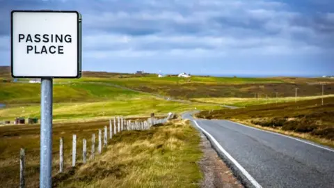 Alamy Passing place, Shetland