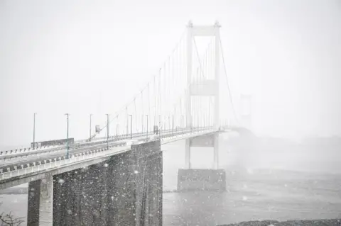 PA The Severn Bridge in the snow