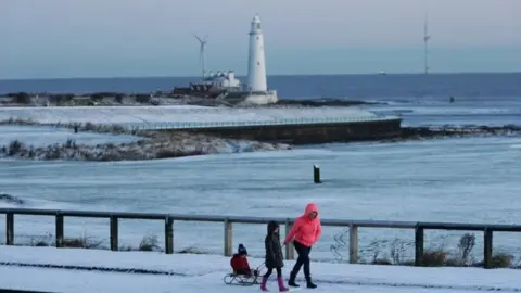 PA Snow on the coast at Whitley Bay, Tyne and Wear