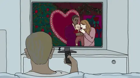 Emma Russell A person watching a TV programme showing a happy family