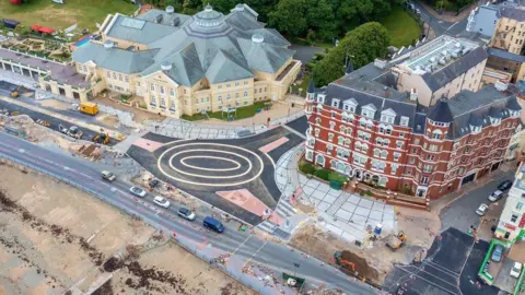 ISLE OF MAN BY DRONE Roundel at Broadway from above