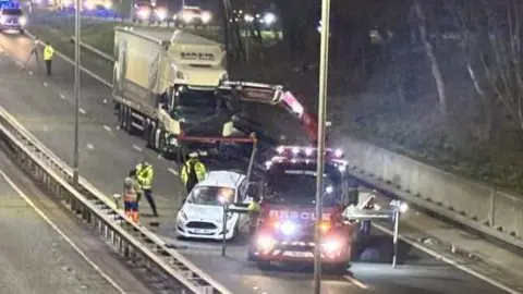 Crashed vehicles on the A55