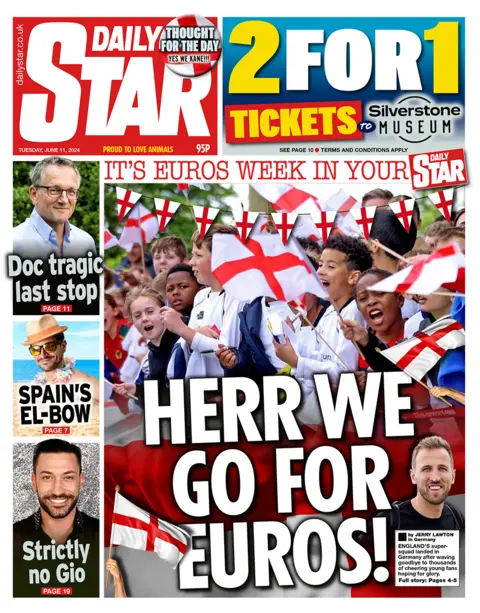 Daily Star headline reads: "Herr we go for Euros"