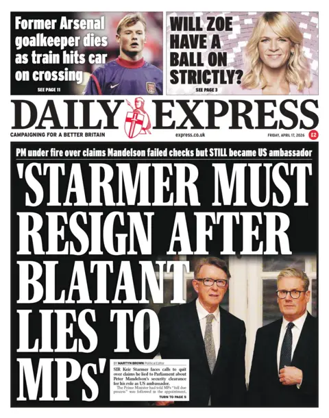 "Starmer must resign after blatant lies to MPs," reads the headline on the front page of the Daily Express.