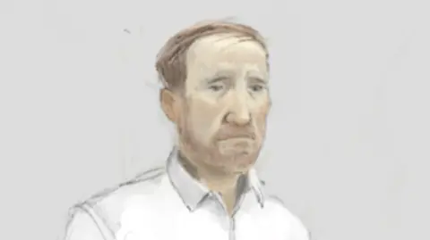 Illustration of a man with short ginger hair and beard in a white shirt