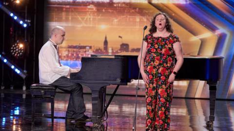 Denise and Stefan Leigh on stage during Britain's Got Talent