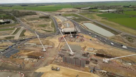 Drone view of Black Cat roundabout contruction work