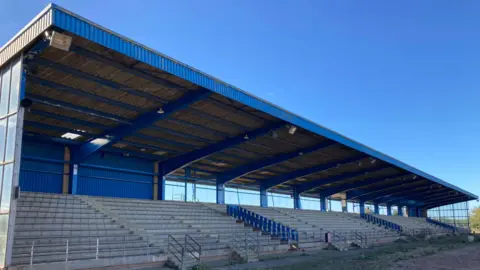 BBC Grandstand of the former speedway track, the seats have been removed.