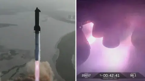 SpaceX Starship launches into orbit but loses control.