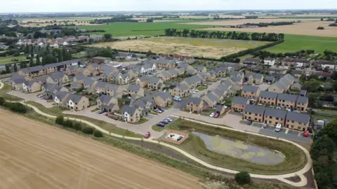 Aerial view of Bassingbourn Fields - showing the homes and surrounding fields