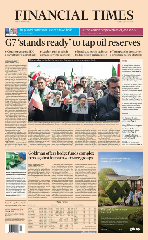 "G7 'stands ready to tap oil reserves," reads the headline on the front page of the Financial Times.