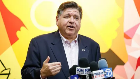 Illinois Governor JB Pritzker speaks at a press conference in Chicago, Illinois.