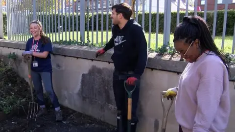 BBC Reading College students at the allotment