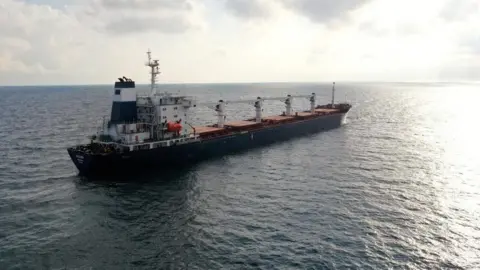 Reuters The cargo ship Razoni, carrying Ukrainian grain, in the Black Sea near Istanbul, Turkey in August