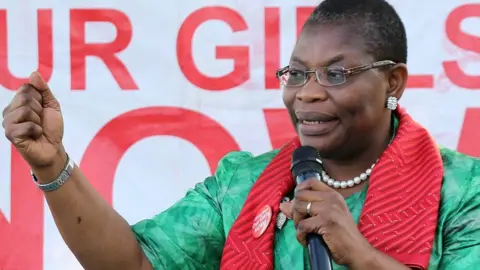 AFP BringBackOurGirls campaigners Oby Ezekwesili speak during a meeting with the group in Abuja, on June 19, 2015.