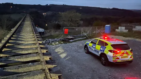 Derbyshire Police Train leading over quarry