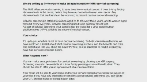 Cervical cancer smear test letters appalling