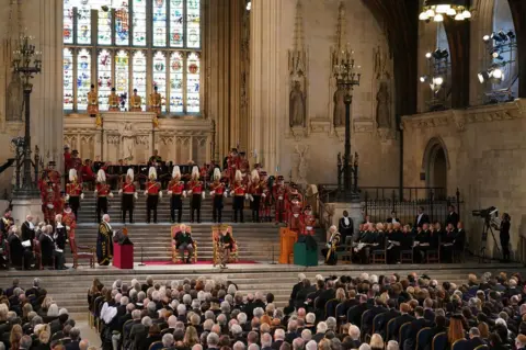 PA Media King Charles hearing condolences from the speakers in Westminster Hall