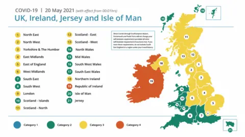 States of Guernsey Map of the travel categories of the British Isles areas according to 14 day Covid-19 infection rate