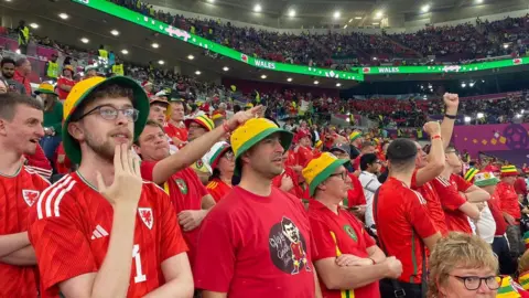 huw ab tegwyn Fan in stadium in Qatar