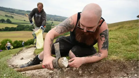 John Millar / National Trust Work on the Cerne Abbas giant 2019