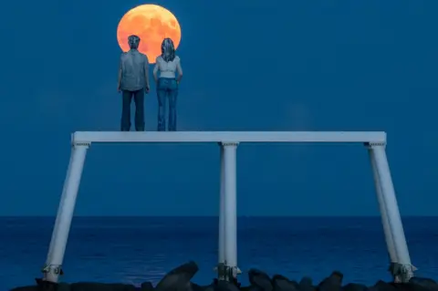 David Watson Blue supermoon, Newbiggin-by-the-Sea, Northumberland