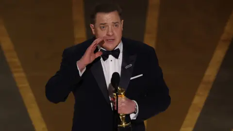 Reuters Brendan Fraser accepts the Oscar for Best Actor for "The Whale" during the Oscars show at the 95th Academy Awards in Hollywood, Los Angeles, California