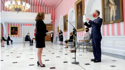 Reuters Chrystia Freeland is sworn-in as finance minister at Rideau Hall as Justin Trudeau looks on