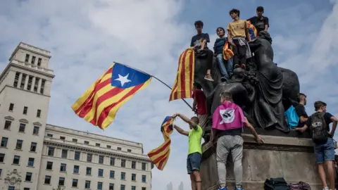 Getty Images Image shows supporters of Catalan independence gathering in Barcelona on 2 October