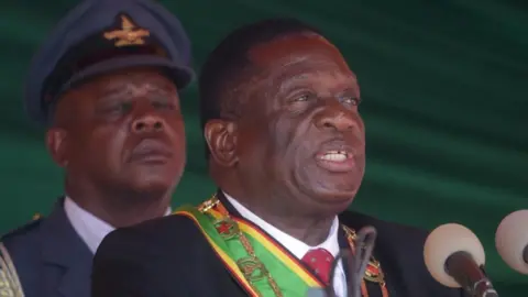 EPA President Emmerson Mnangagwa speaking at an event in Zimbabwe