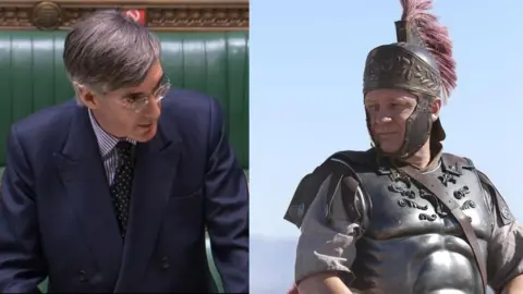 PA Media and BBC Jacob Rees-Mogg and Emperor Vespasian (played by Peter Firth)