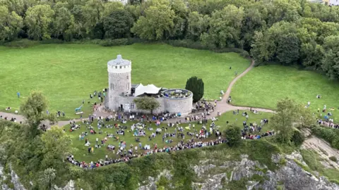 BBC Crowds gathering at Clifton Observatory